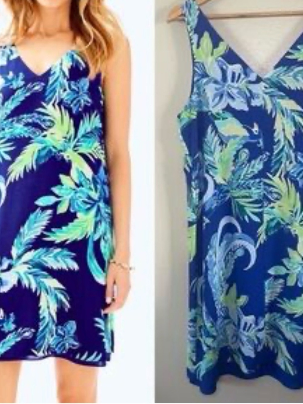 Lilly Pulitzer Women’s Blue Tropical V-Neck Reversible Dress
